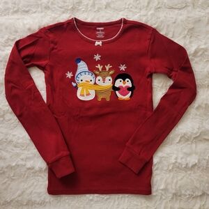 Gymboree Girl Red Snow, Deer & Penguin Long Sleeve PJ Shirt Size 12 NWOT
